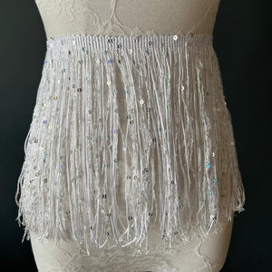 Fringe, Fringe With Sequins, Sequinned,  Sequin Fringe, Dance, Costumes, Fashion, Party, Dress Fringe, 20cm, 8 inch, 12 Colours, White