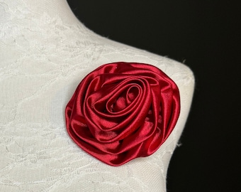 Large Corsage Flower, Red,Black, Ivory, 5” Wide, Satin Fabric Pin on Corsage, Bridal, Clothing, Fashion, Hat, Accessory, Fashion, FAN Design