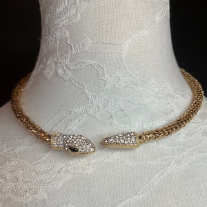 Slangenketting, chokerketting, strass-slang, goud, zilver