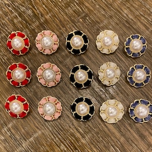 Buttons, Metal Pearl Buttons, Velvet Buttons, Pearl Buttons, Premium Buttons, 2cm, Shank, 34L, Red, Cream, Black, Lilac,  Pink