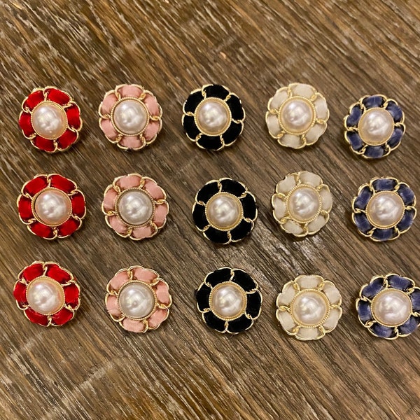 Buttons, Metal Pearl Buttons, Velvet Buttons, Pearl Buttons, Premium Buttons, 2cm, Shank, 34L, Red, Cream, Black, Lilac,  Pink