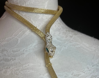 Rhinestone Snake Choker Necklace, Premium Gold or Silver
