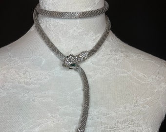 Snake Necklace, Choker Necklace, Rhinestone Snake, Gold, Silver