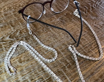 Catena per occhiali fatta a mano con strass, argento, oro