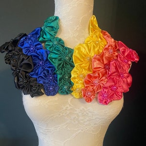 Satin-Blütenborte, Perlen-Satinblumen, annähen, Corsage, langes Blumenmuster, Accessoire, Satin-Blume, Einrichtungsgegenstände, Kleidung, Kunsthandwerk, Kunst, Festival