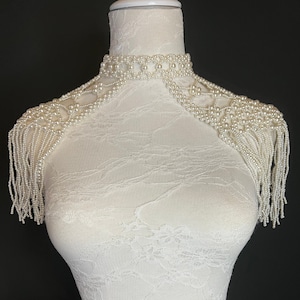 Bridal Pearl Shoulder Necklace, Vintage Wedding Shoulder Jewellery, Pearl Body Jewellery, Statement Neckpiece