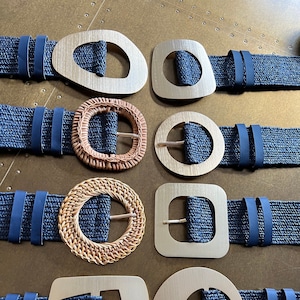 Navy Boho Raffia Elasticated Belts, Fashionable Vintage Belts, Natural Raffia Belts, UK 6-20 Eco Friendly Belts. 8 Buckles 15 Colours