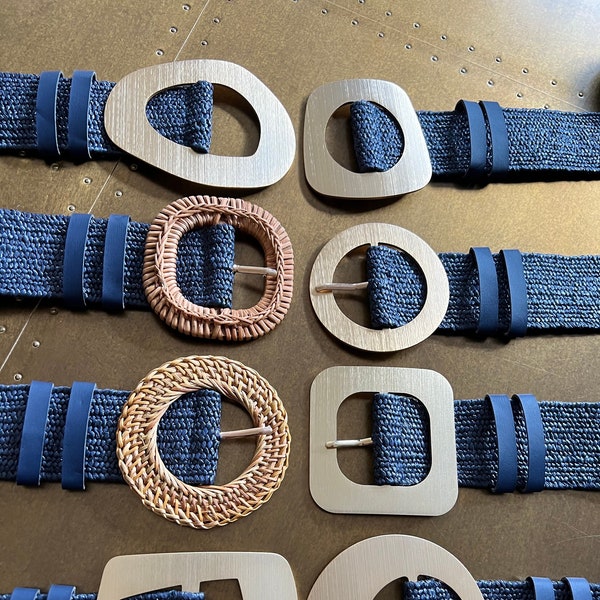 Cinturones elásticos de rafia boho marino, cinturones vintage de moda, cinturones de rafia natural, cinturones ecológicos del Reino Unido 6-20. 8 hebillas 15 colores