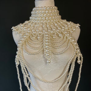 Sujetador con cadena de perlas para el cuerpo - Sujetador con collar de moda para el hombro - Joyas para el cuerpo con cadena, collar de perlas llamativo, elegante, lujoso