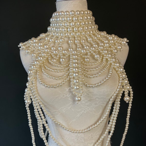 Pearl Body Chain Bra - Fashion Shoulder Necklaces Bra - Chain Body Jewellery, Statement Pearl Necklace, Elegant, Luxurious