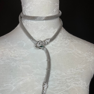 Snake Necklace, Choker Necklace, Rhinestone Snake, Gold, Silver