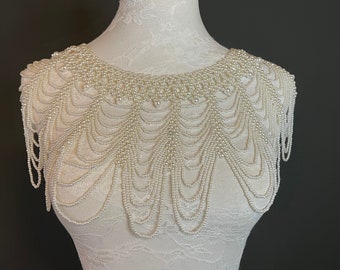 Handmade Pearl Shoulder Chain, Bridal Body Jewelry, Ivory White