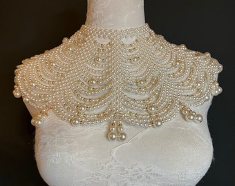 Pearl shoulder chain body jewellery, bridal, ivory, pearls, wedding, Pearl shoulder chain body pearls, gold beads, UK Sizes 6-12