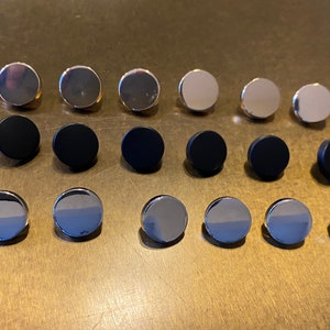 6pc, Metal Buttons, 18L size, Matt the Black, Gold, Silver, High Quality Solid Metal Buttons. 11.5mm Buttons