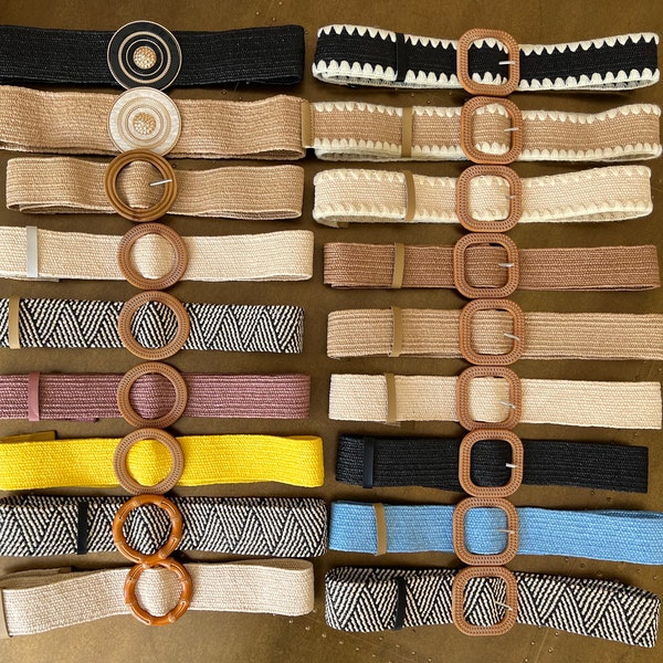 Boho Raffia Elastic Belt, Natural Woven Straw Belt, Sustainable Fashion, Size 6-16 UK