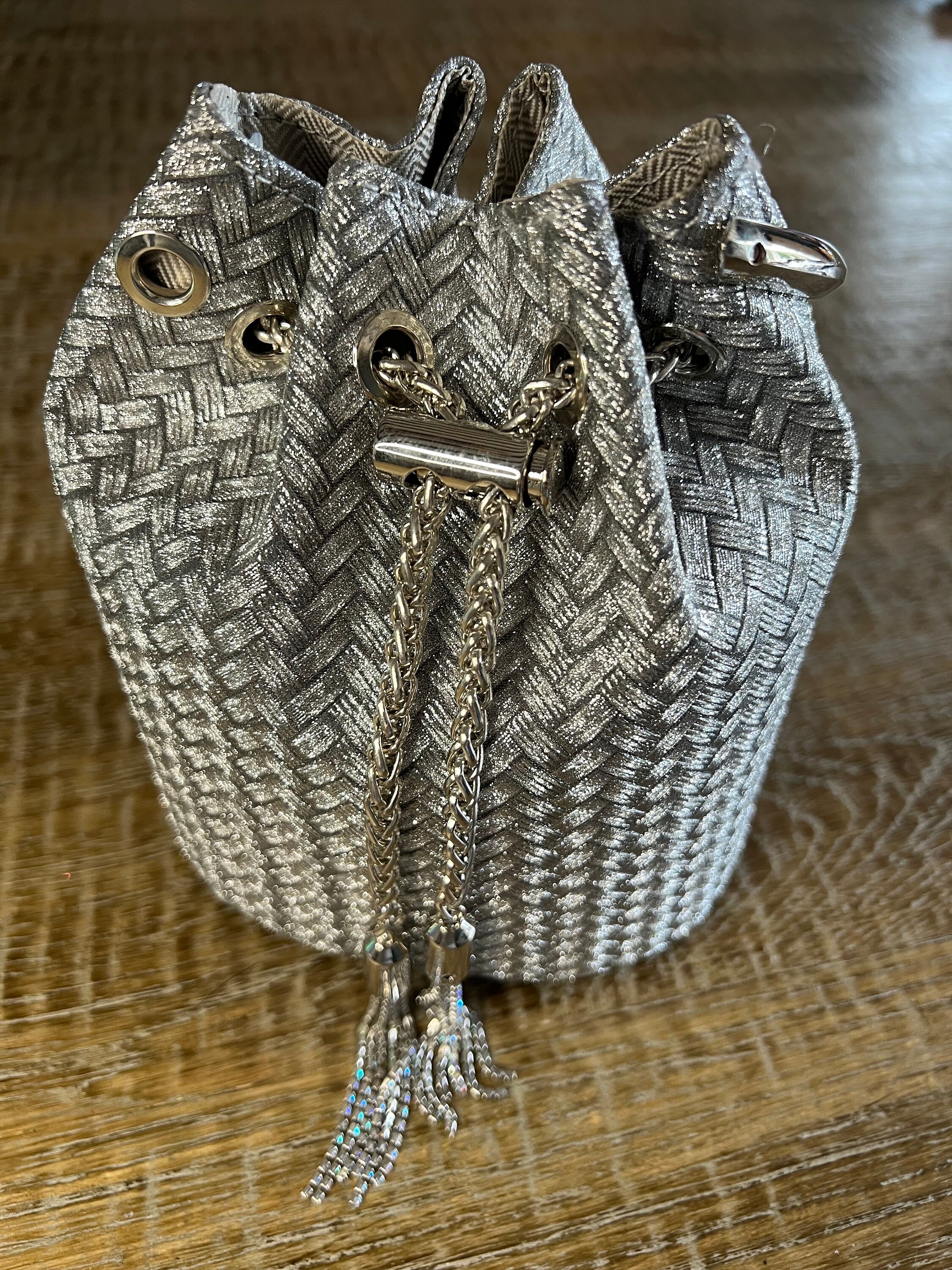 Silver Weave Bag With Ring Handle, Tassel Rope Closure - Etsy