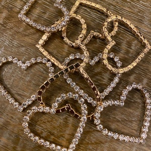 2” Diamanté Rhinestone Heart Buckle, Gold Heart, Rhinestones Tops, Clothing, Bags, Jewellery, 5cm, 2”