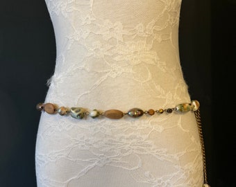 X-Long Belt, Marble Bead Belt, Antique Look, Chain Belt, Vintage Style Belt, Beads, Fashion Belt, Gift, Quality Belt, Elegant, Swimwear Belt