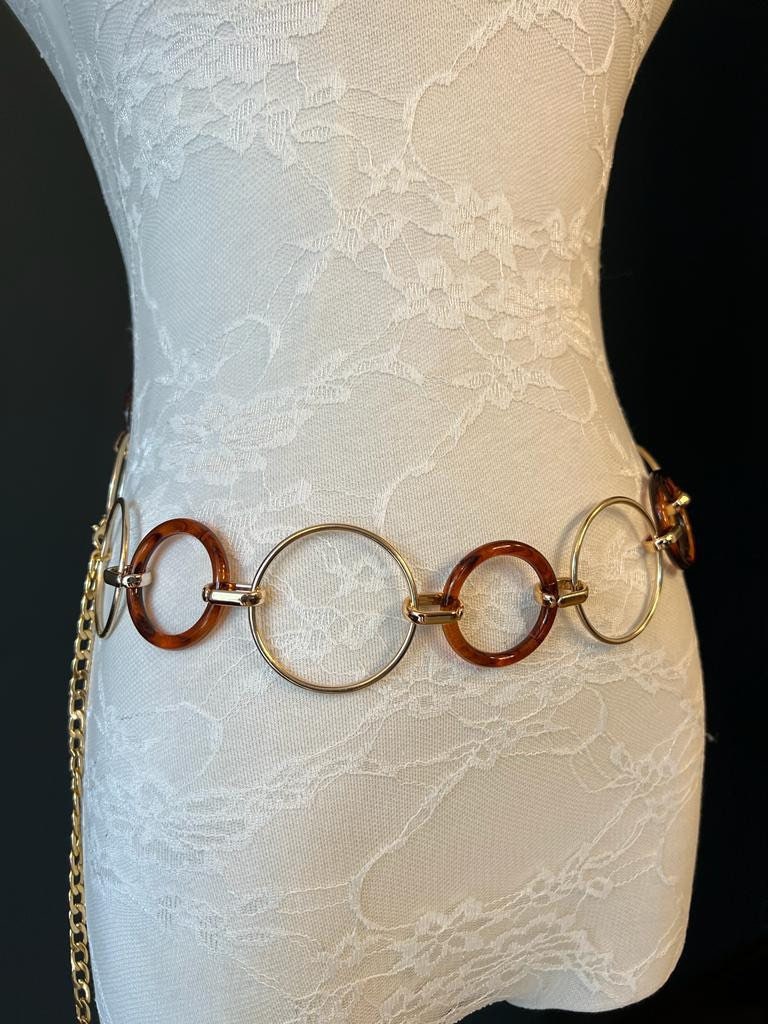 Tortoise Shell and Gold Chain Link Belt Sz. XS-S Tortoise Link Belt - Etsy main image 3
