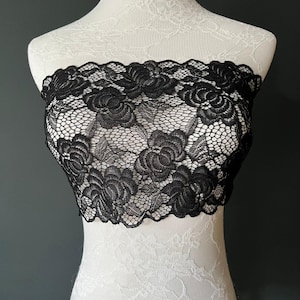 Spitze, Stretch-Spitze, 8 ”breit, Schwarz, Elfenbein, modische Spitze