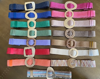 Ceintures élastiquées bohèmes en raphia, ceintures vintage à la mode, ceintures en raphia naturel, ceintures durables, 15 couleurs 8 boucles, ceintures écologiques