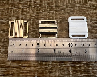 30mm Buckle, Two Part Buckle, Light Gold, Silver, White, Swimwear Buckle, High Quality, Shiny Finish, Metal Buckle, Plastic Buckle