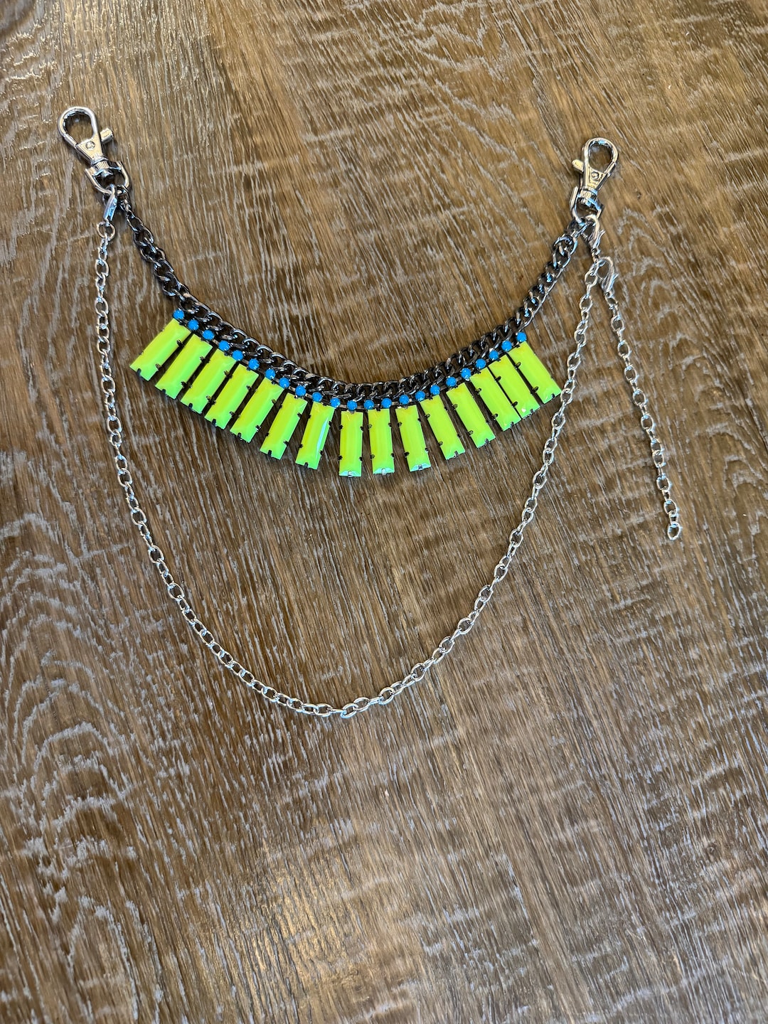 Jeans Chain, Handmade, Neon Bead Jeans Chain, Silver, Gunmetal, Chain