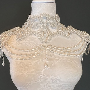 Collar de hombro de perla nupcial, joyería de hombro de boda vintage, joyería de cuerpo de perla, pieza de cuello de declaración