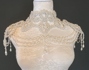 Collier d’épaule de perles de mariée, bijoux d’épaule de mariage vintage, bijoux de corps en perles, collier de déclaration