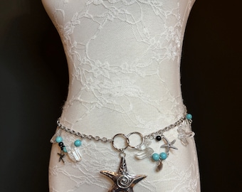 Vintage Silver Fish Scale Concho Starfish Etched Elastic Belt Vintage Shell & Starfish Belt - Etsy main image 3