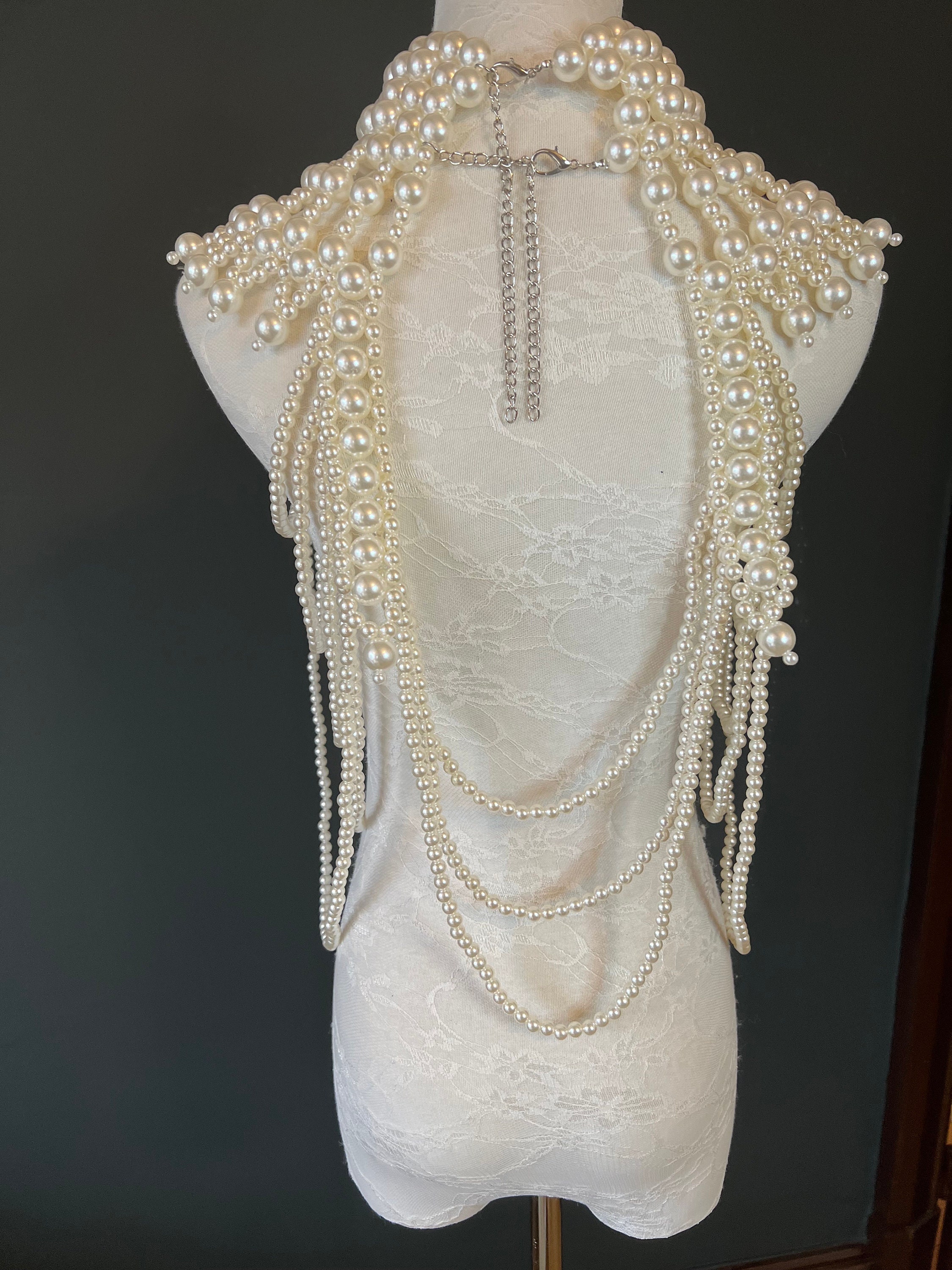 Pearl Body Chain Bra: Handmade Statement Shoulder Necklace 