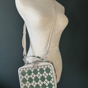 Grün Silber Karierte Diamante Handtasche, langer Griff doppelseitig, elegant