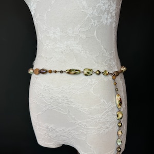 X-long Belt, Boho Style Bead Belt, Gold Brown Wood Bead Belt