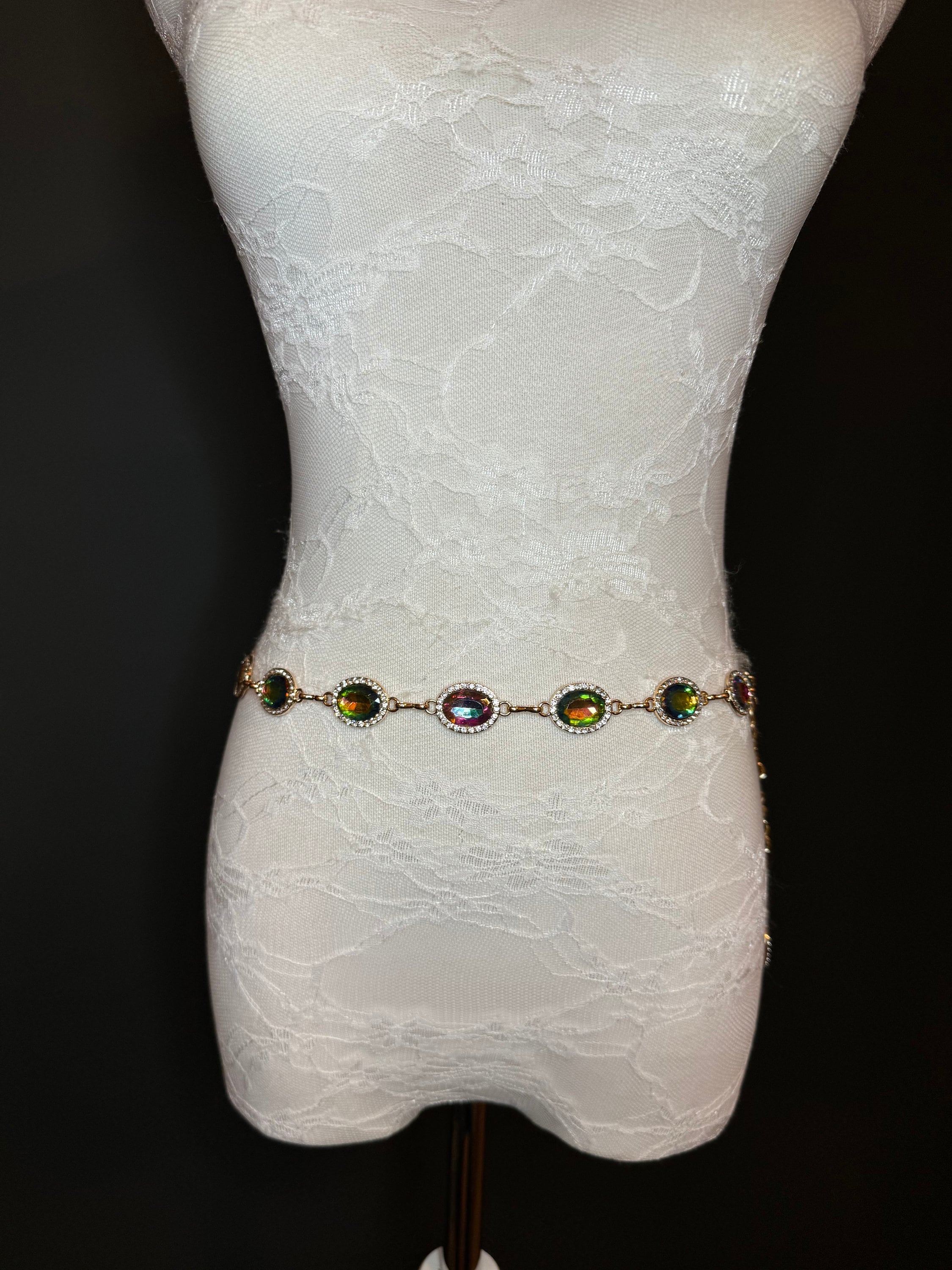 X-long Belt, Jewel Rhinestone Belt, Chain Belt, Vintage