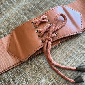 3” Belt-Wide Faux Leather Belt, Tan Elastic Cord Belt, Gift, Elasticated Belt, Stretch Belt