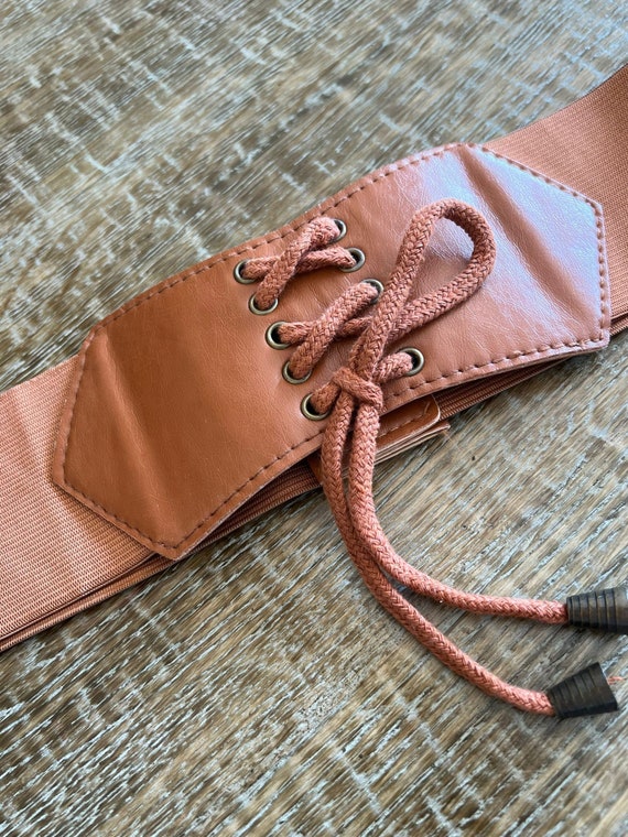 3” Belt-wide Faux Leather Belt, Tan Elastic Cord Belt, Gift  display picture 3