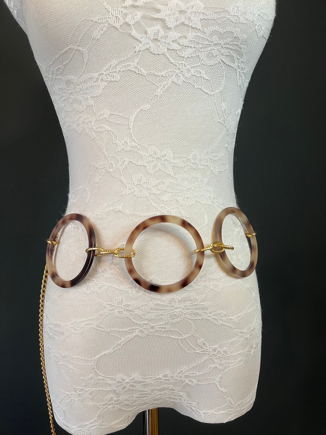 【Shapes Studio】Belt Chainリング X-long Ring Belt, Horn Rings Chain Belt, 7cm Rings, Fashion