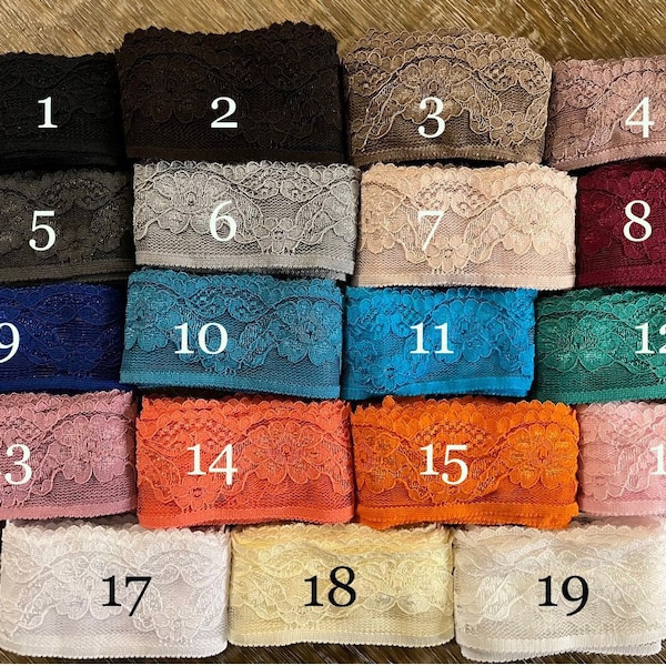 45mm Wide Lace, Stretch Lace, High Quality in 19 Colours
