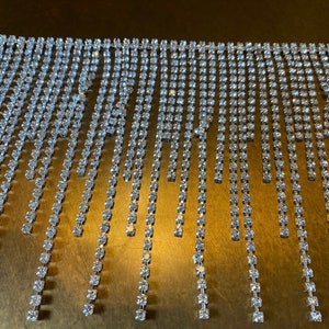 11,5 cm di larghezza, frange diamantate, cristalli d'argento con frange di strass, frange alla moda, finiture diamantate, strass, frange, argento