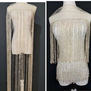 Champagne Beaded Fringe, 3 sizes, 4 colours, 52”, 12”, 6”, Black, White, Gold