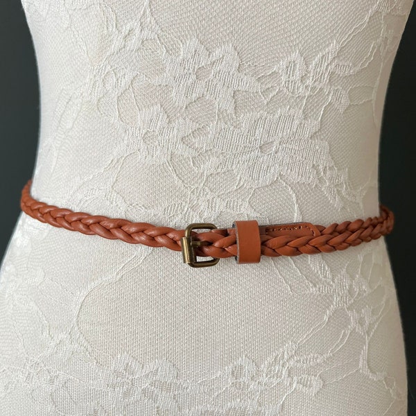 Cinturón, cinturón bronceado trenzado, cinturón de piel sintética trenzado flaco de 1 cm de ancho, cinturón hecho a mano