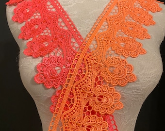 Encaje de neón, 4" de ancho, rosa neón, naranja neón, 10 cm de ancho, encaje fluorescente, ribete de encaje, festival