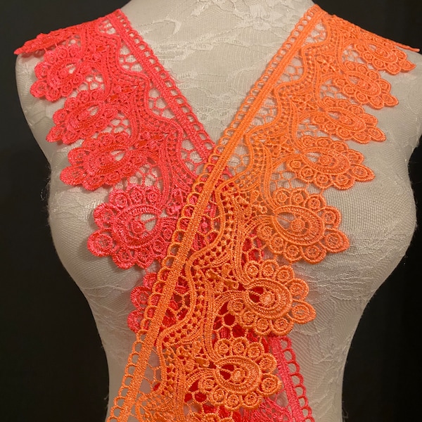 Neon Lace, 4” Wide, Neon Pink, Neon Orange, 10cm Wide, Florescent Lace, Lace Trim, Festival