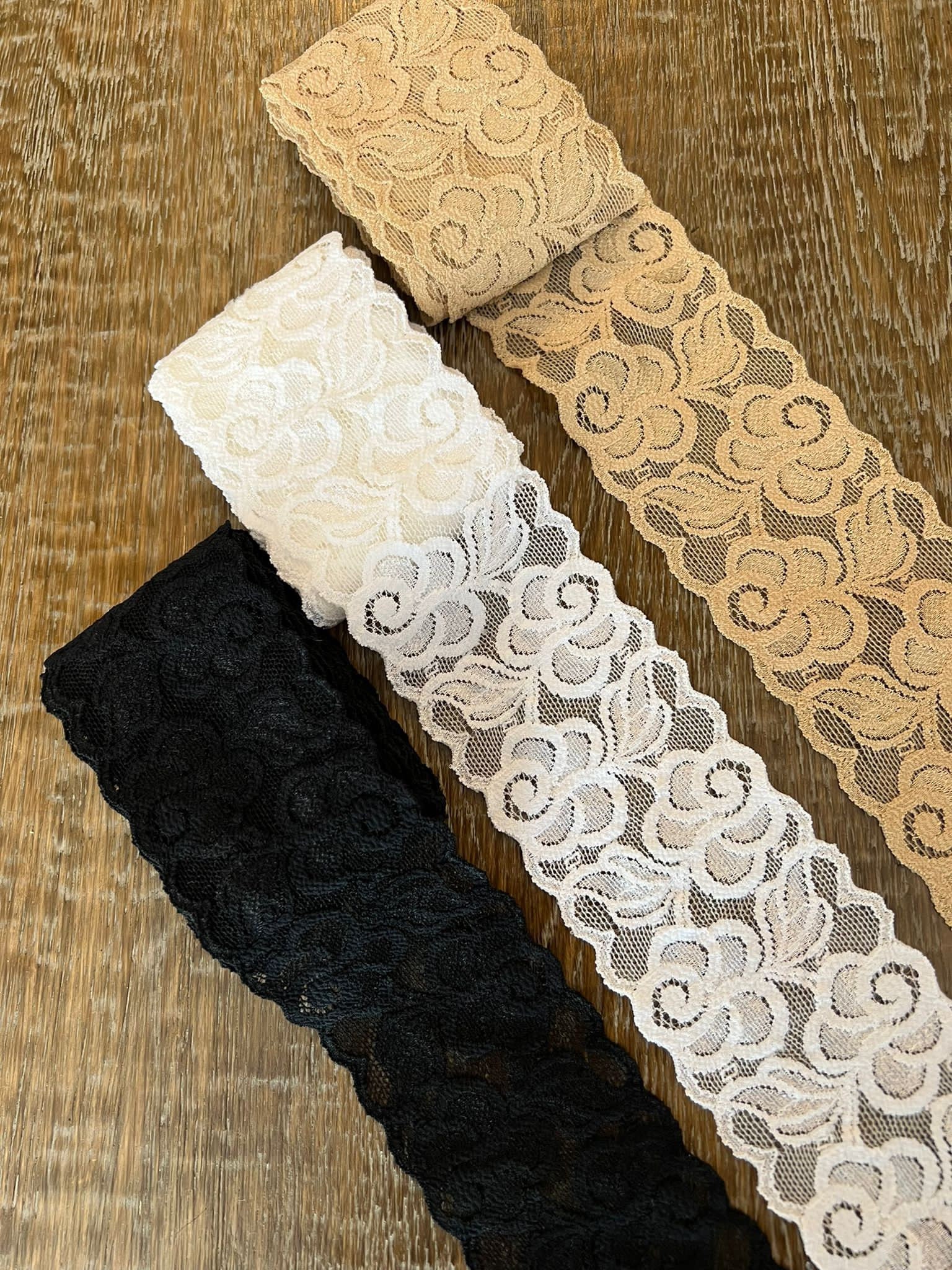 2.4 inch White Lace Ribbon,Sewing Lace Trim, Elastic Stretchy Lace Fabric - 5 Yard,Perfect for Crafting,Sewing Making,Gift Wrapping and Bridal