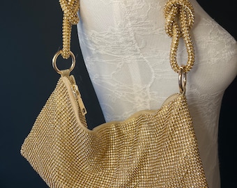 Gold Shiny Sparkly Rhinestone Mesh Bag, Purse, Clutch, Handbag, Party, Bridal, Bridesmaid, Evening Bag, Gold, Black