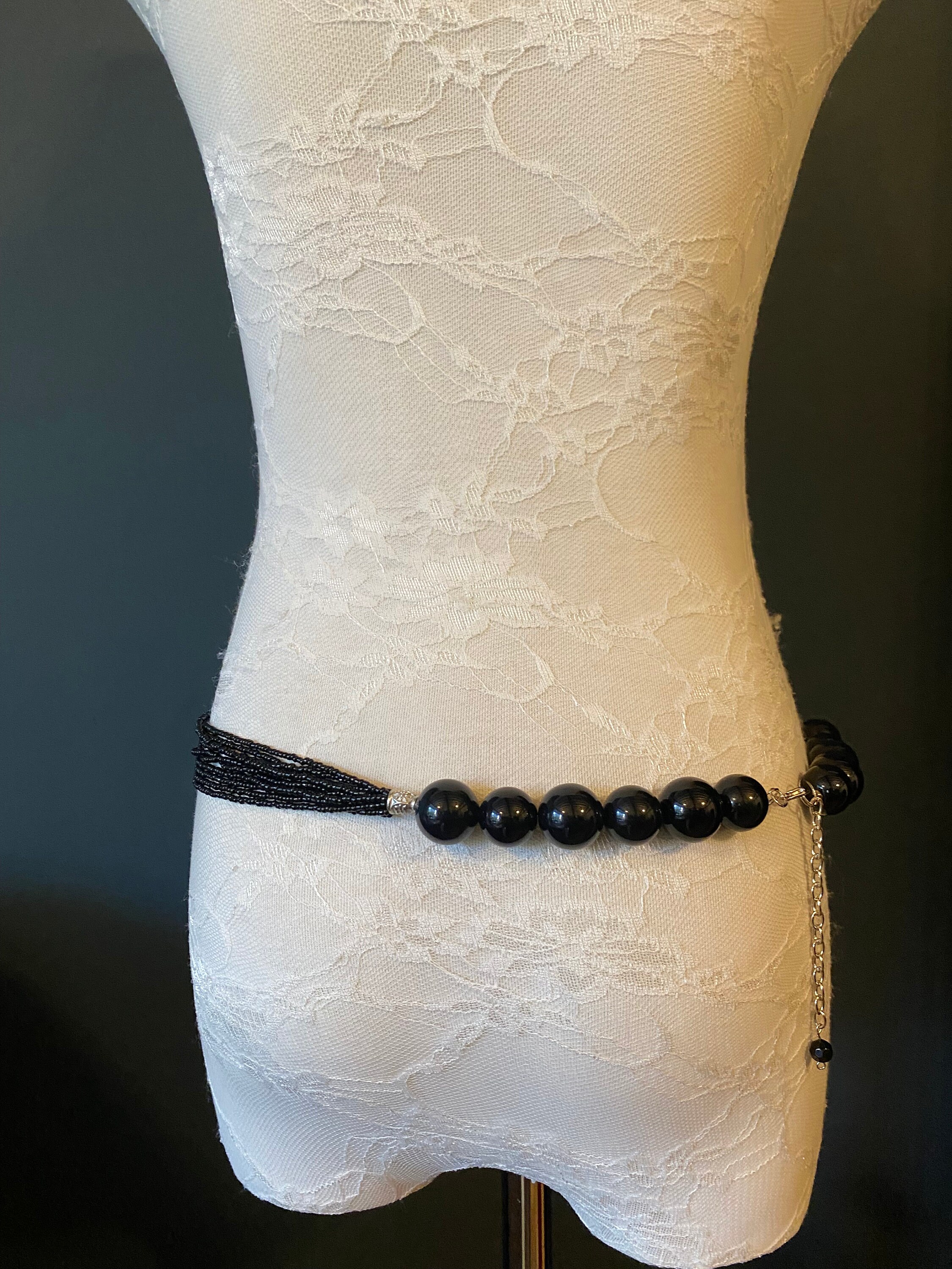 Black Bugle Beaded Belt, Elegant Fashion Accessory - Etsy display picture 2