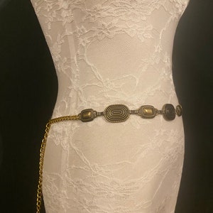 X-Long Belt, Metal Disc Belt, Antique Brass Metal Belt, Fashion Belt, Vintage Style, Gift, Chain Belt, Textured Oval Chain Belt, Fashion