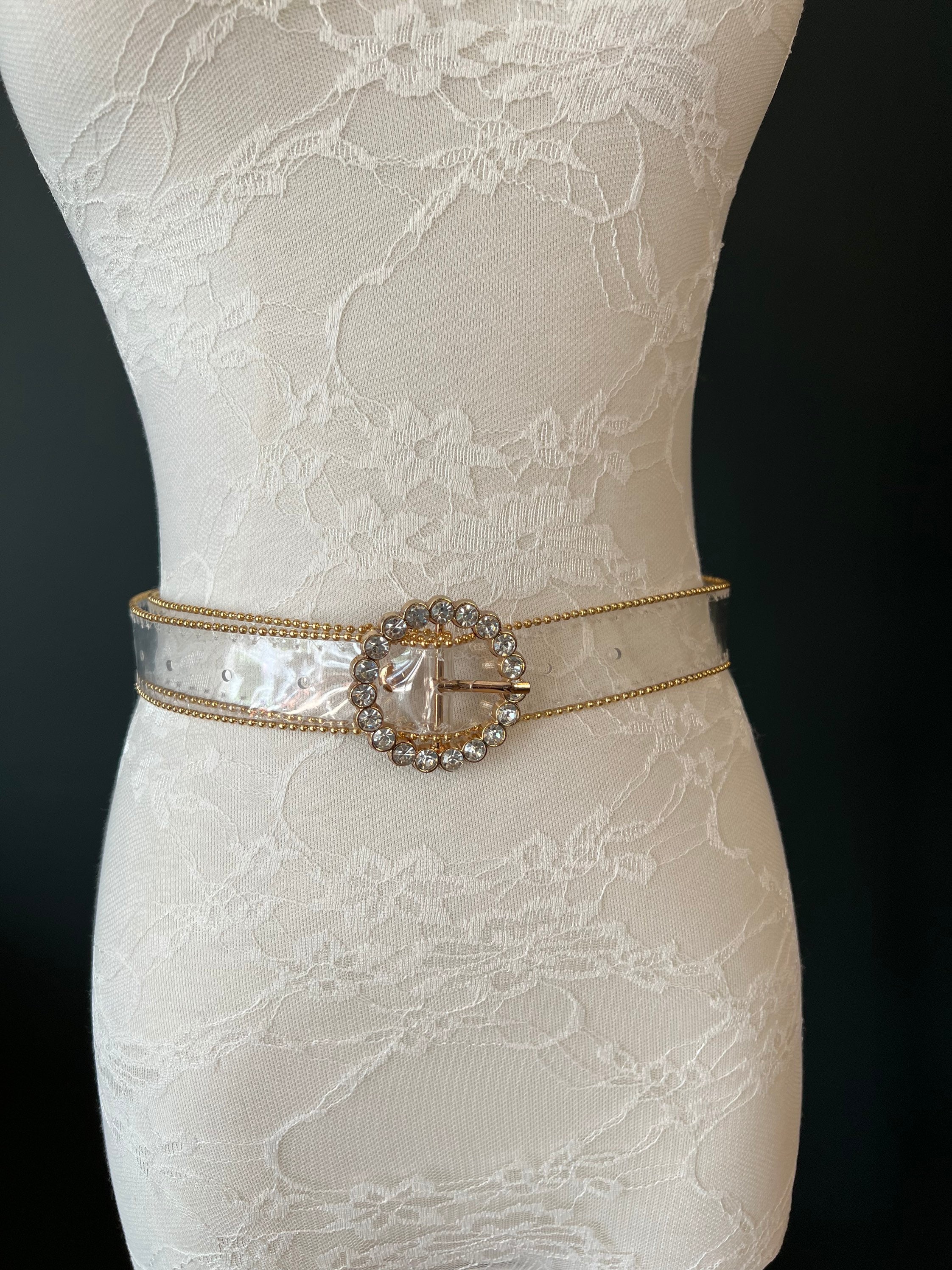 Clear PVC Pearl Square Buckle Statement Belt Women main image 2