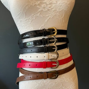 Belts, Skinny Belts, Faux Leather Belts, Patent Belt, Matt Belt, Red, Off White, Brown, 2cm Wide Belt, Patent Belts, Fashion Belts