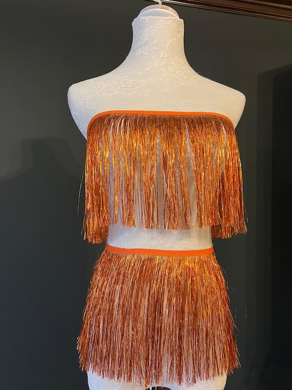 8 Wide Fringe, 17 Colours, Tinsel Fringe, Tassel Fringe, Dance Costume  Trimming, Clothing, Crafting, High Quality, Orange 